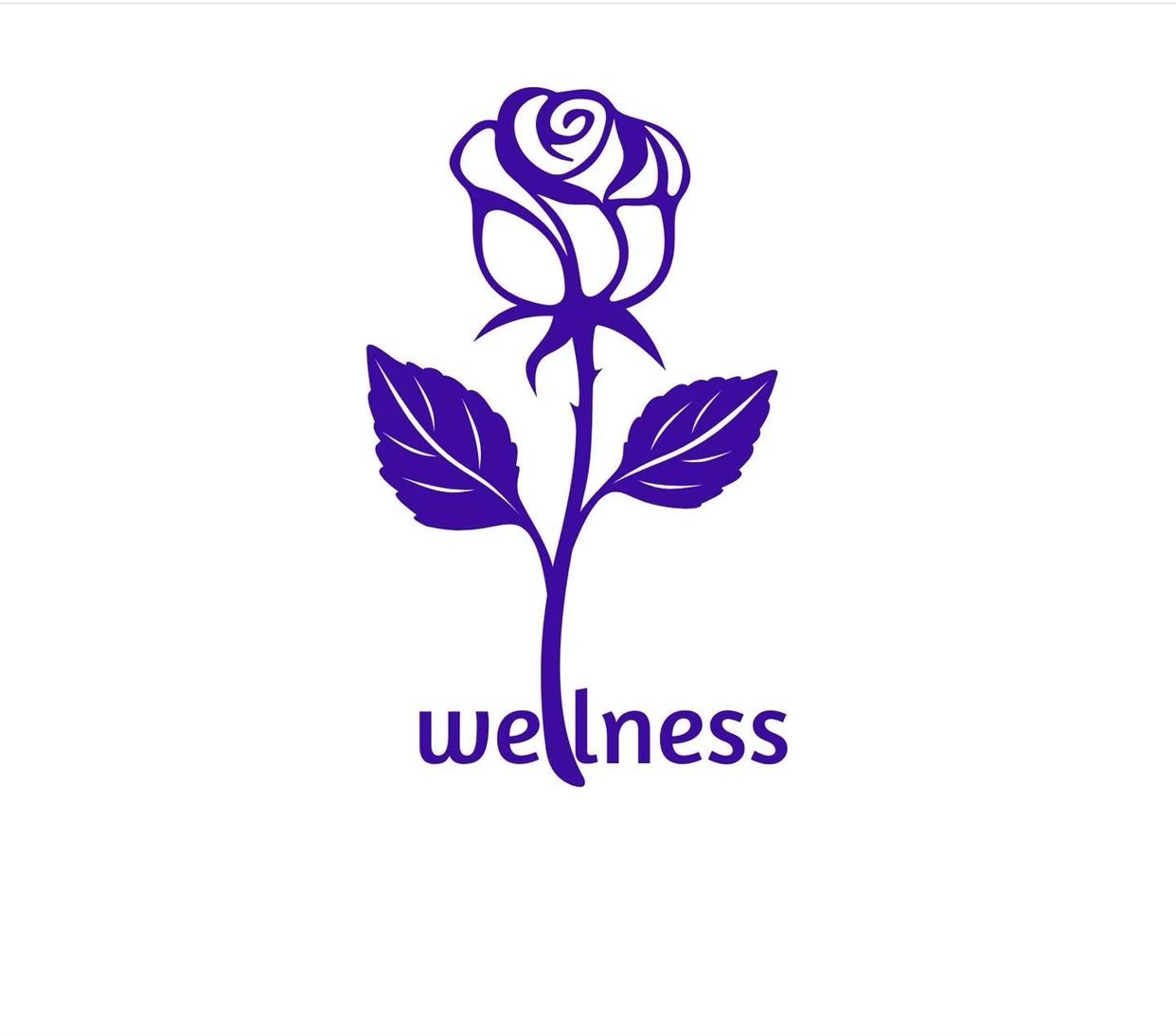 A purple rose that grows out of the word "wellness", also in purple.